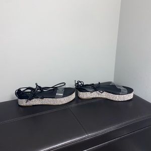 Women’s Black Rhinestone 1-Inch Platform Shoes with Lace Up Straps - size 8